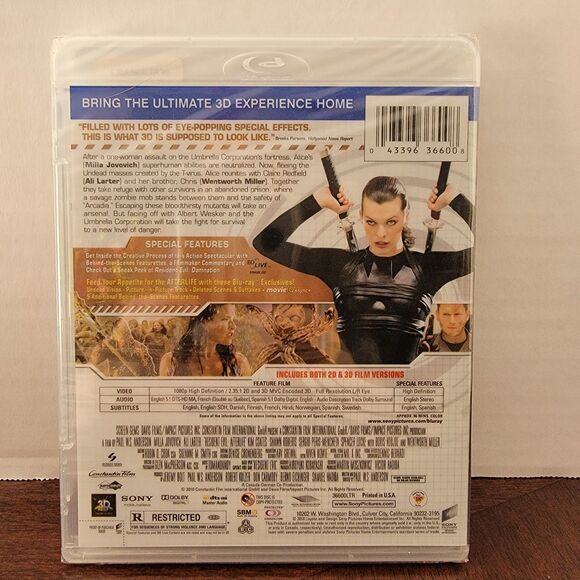 BLU-RAY 3D Resident Evil: Afterlife SEALED - Picture 2 of 2